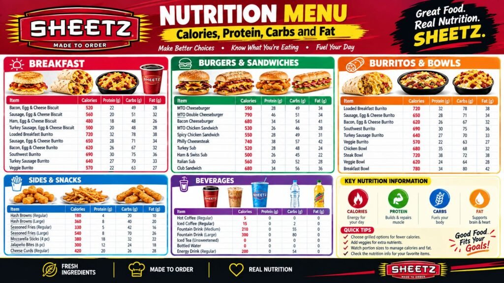 Sheetz Nutrition Menu
